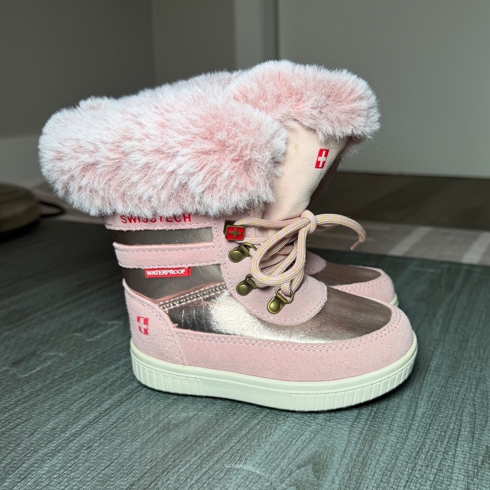 Swiss Tech Pink Rose Gold Waterproof Faux Fur Winter Snow Boots Size 7 Toddler